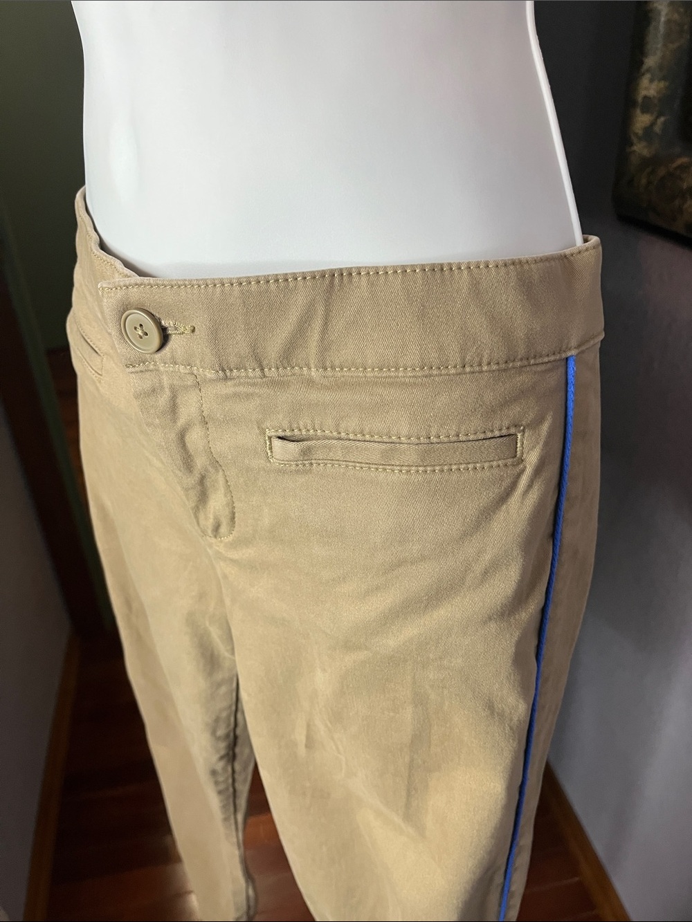 GAP Tan Super Skinny Chinos/ Khakis  with Blue Side Stripe Sz 2